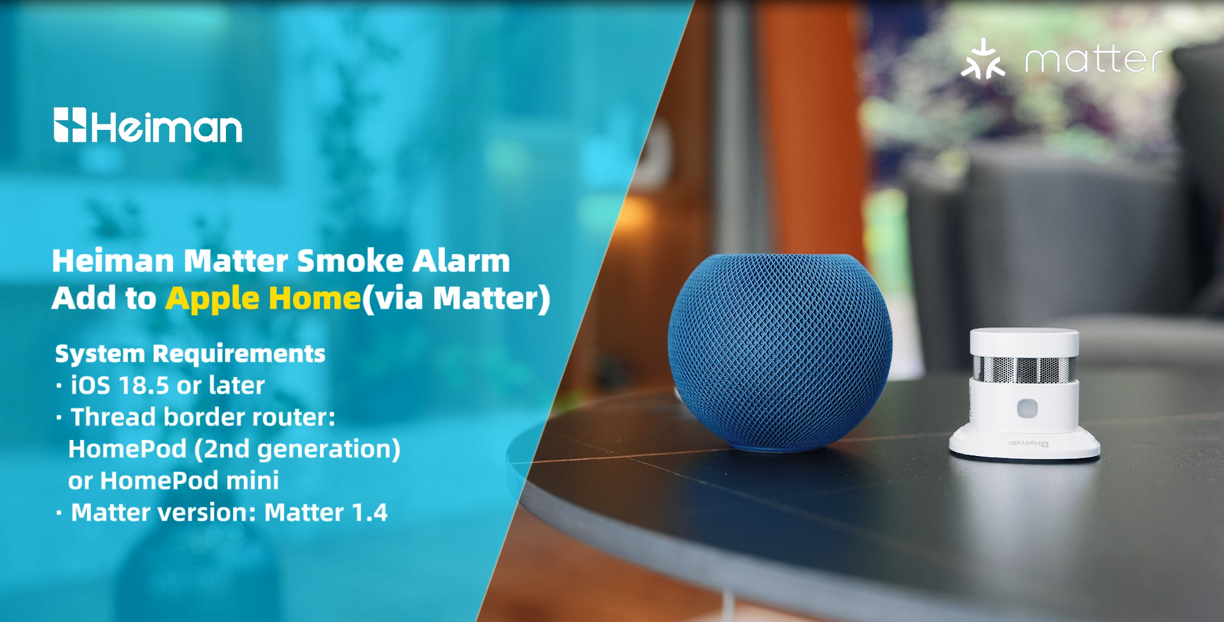Heiman Matter Smoke Alarm HS1SA-M Add to Apple Home(via Matter)