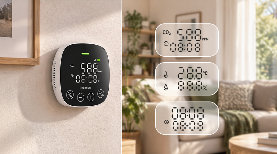 Smart Air Quality Monitor HEIMAN HS3AQ series,Large LED DisplayYour Air Quality, At a Glance