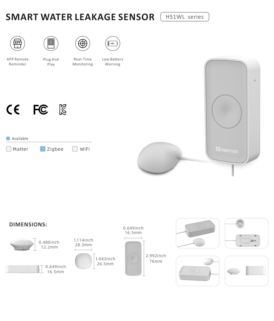 Smart Water Leakage Sensor Heiman HS1WL series