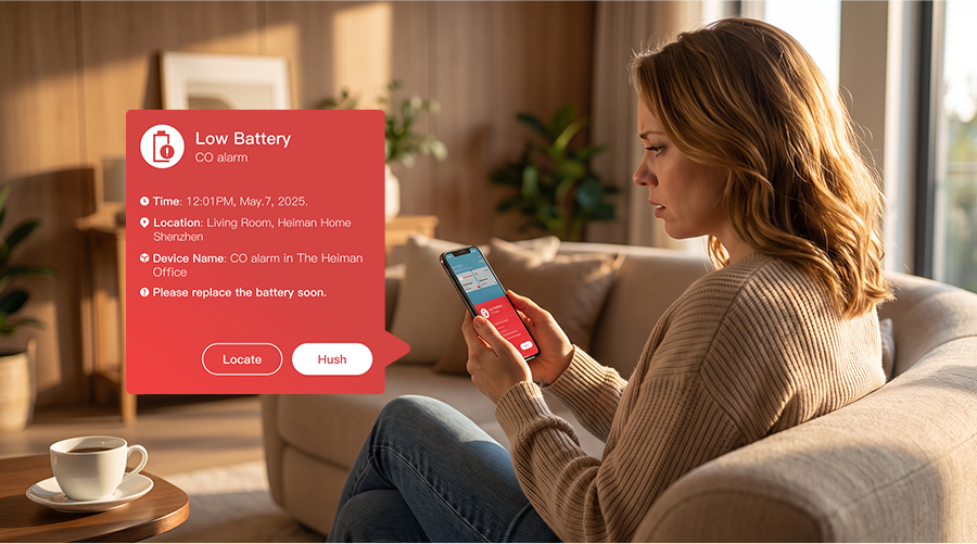 Smart smoke detector HS2SA-1 series,Low Battery Warning