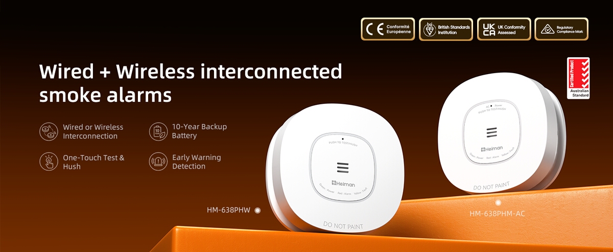Wired + Wireless interconnected smoke alarms HM-638PHW HM-638PHW-AC